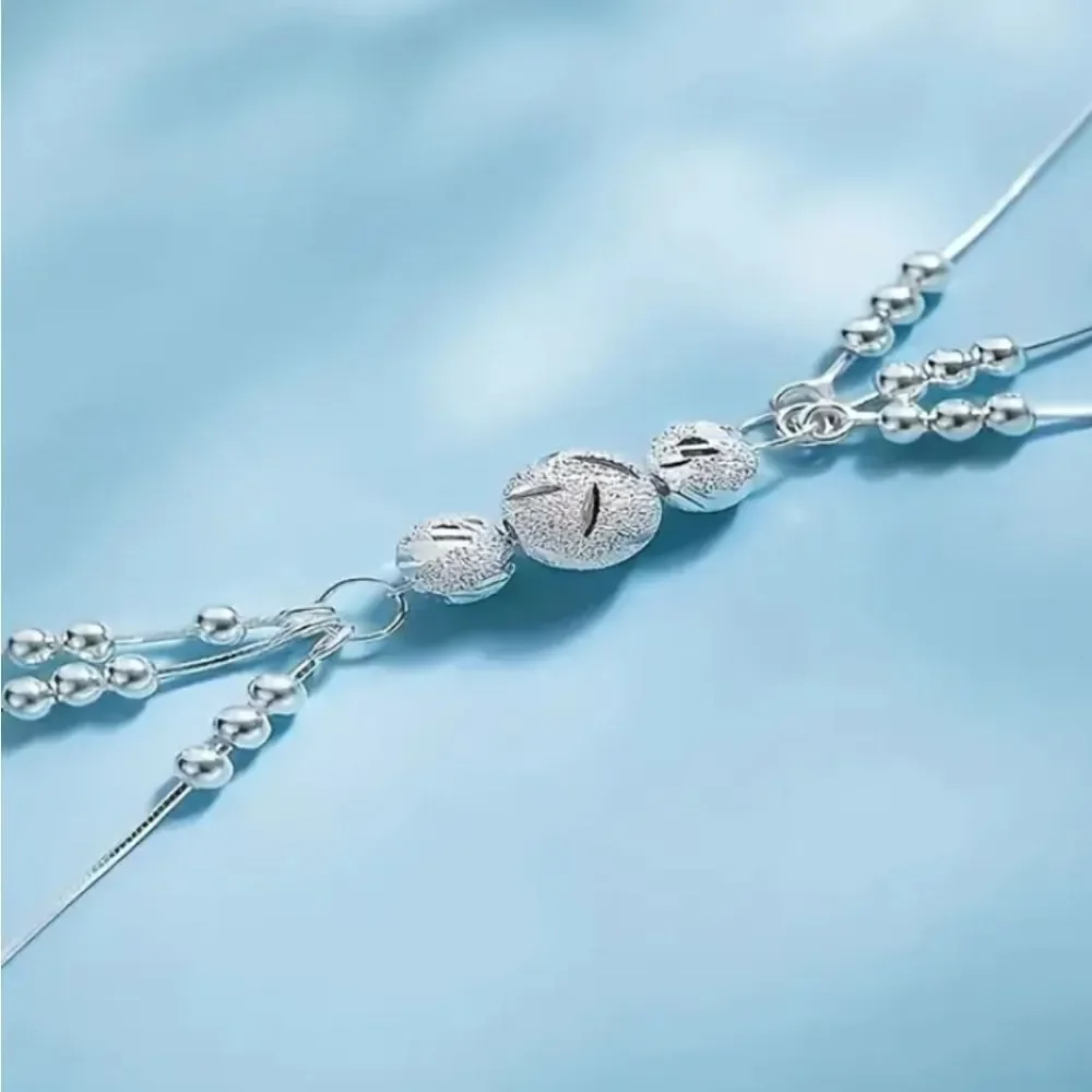 Ladies 925 sterling silver beaded charm bracelet